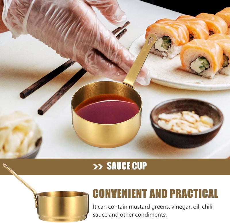 Stainless Steel Sauce Cups Large 304 Steel Gold Tone with Short Handle Multi-function Household Condiment Holder for Western Dining and Steak Sauce Serving - Image 3