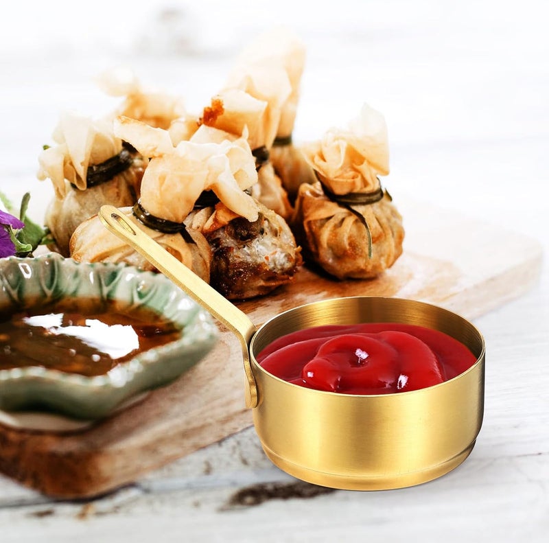 Stainless Steel Sauce Cups Large 304 Steel Gold Tone with Short Handle Multi-function Household Condiment Holder for Western Dining and Steak Sauce Serving - Image 4