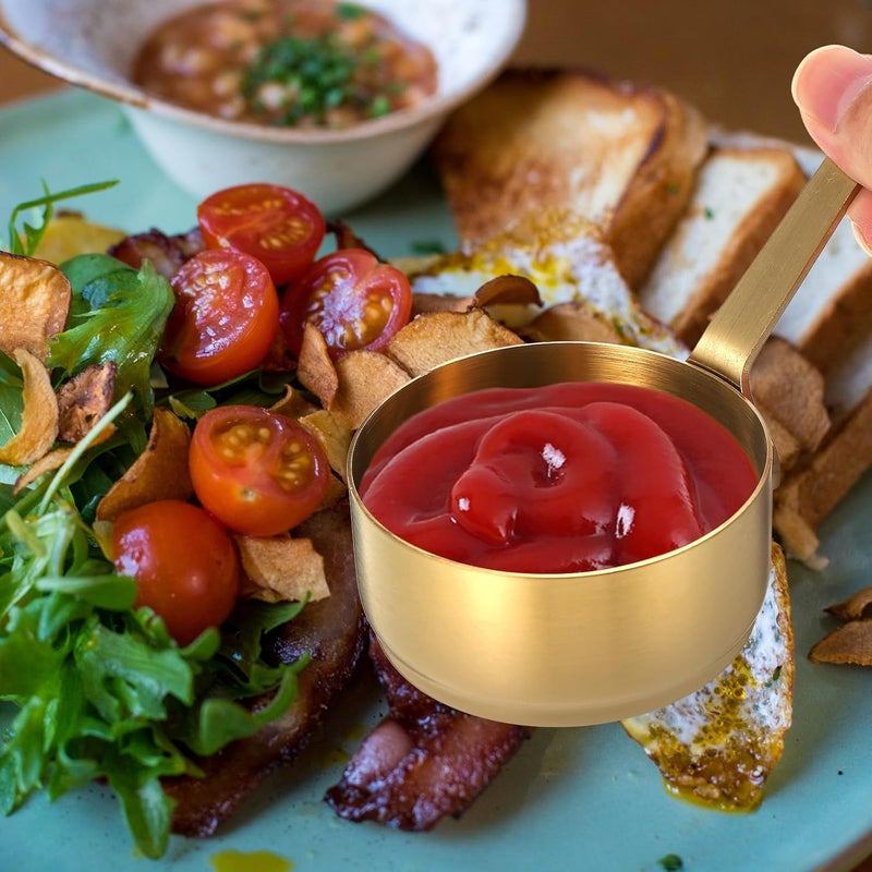Stainless Steel Sauce Cups Large 304 Steel Gold Tone with Short Handle Multi-function Household Condiment Holder for Western Dining and Steak Sauce Serving - Image 5