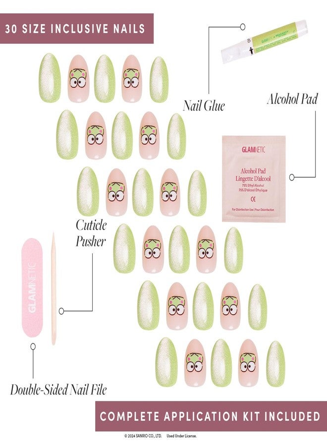 Glamnetic x Hello Kitty® and Friends Press On Nails - Keroppi™ | Short Oval Pastel Green Graphic Fake Nails in a Velvet Finish | 15 Sizes - 30 Nail Kit with Glue - Image 4