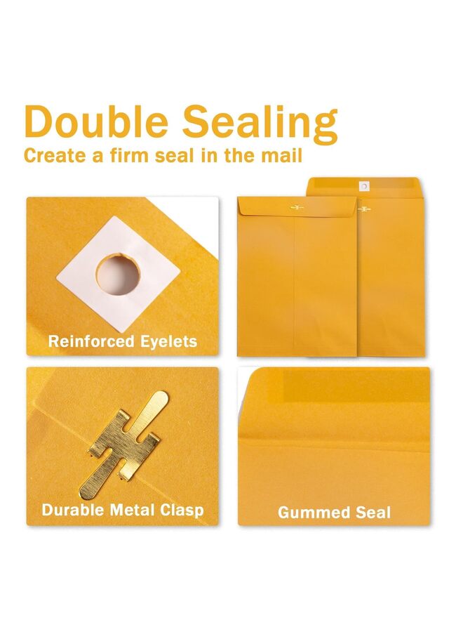 100 قطعة من مظاريف مشبك كتالوج بني كرافت كبير الحجم مع مشبك إغلاق وختم لاصق للأعمال التجارية والقانونية والمكتب والمنزل والمدرسة، مقاس 9 × 12 - Image 3