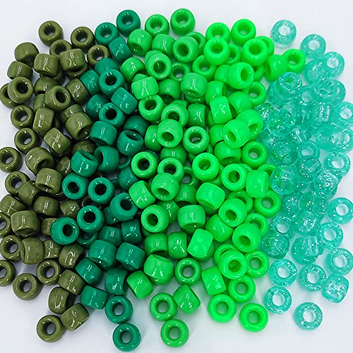 MIIIM 1000PCS 6x9mm Pony Beads Bulk 5 Styles Green Pony Beads for Bracelets Making Kit Kandi Hair Braids Crafts for Jewelry Making Green