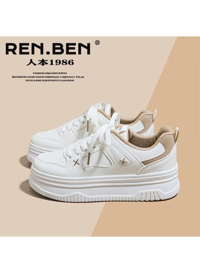 Renben Thick Sole White Sneakers 2025 Spring Autumn New Commuter Stylish Casual Breathable Height Increasing Student Skate Shoes