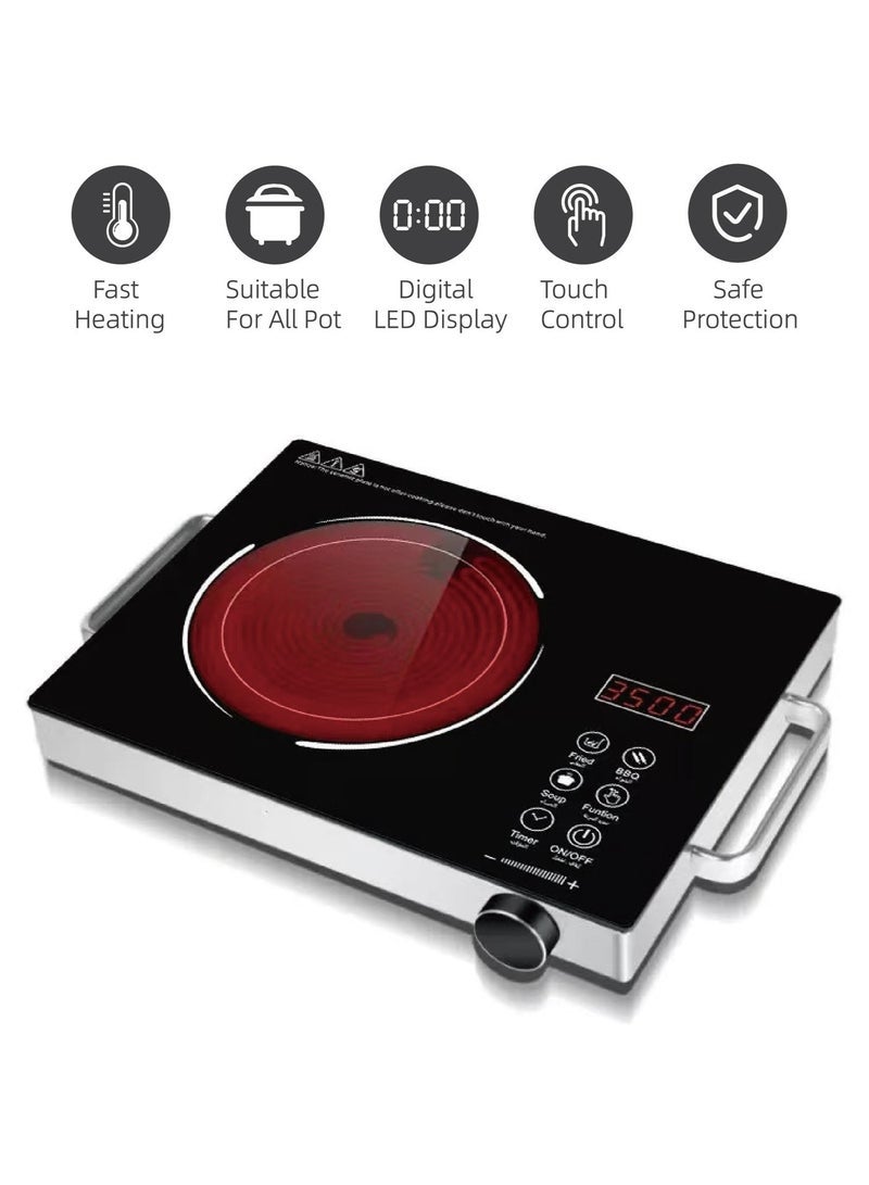 Infrared Cooktop Electric Stove, 3500W Portable Infrared Cooker with LED Display, Touch Control & Adjustable Timer, Overheat Protection, Compatible with All Cookware - Image 1