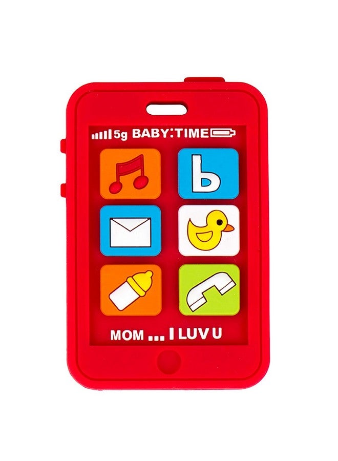 Silli Chews عضاضة هاتف للأطفال عضاضة هاتفية حمراء من السيليكون لتخفيف آلام الأطفال على شكل آيفون؛ هاتف محمول لطيف للأطفال لعبة مضحكة للمضغ - Image 1