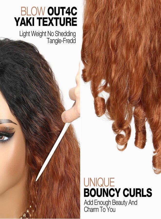 Quantum Love Yaki Curly V Part Wigs for Black Women Afro Curly V Part Synthetic Braided Hair 24 Inch Kinky Curly Clip in Half Ombre Brown Wig with Bouncy Curls - Image 3