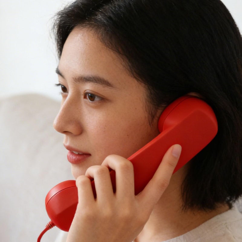 هاتف سلكي كلاسيكي من النوع C مع سماعة Hifi وميكروفون لإلغاء الضوضاء للهواتف الذكية والأجهزة اللوحية ومكالمات الفيديو باللون الأحمر - Image 5