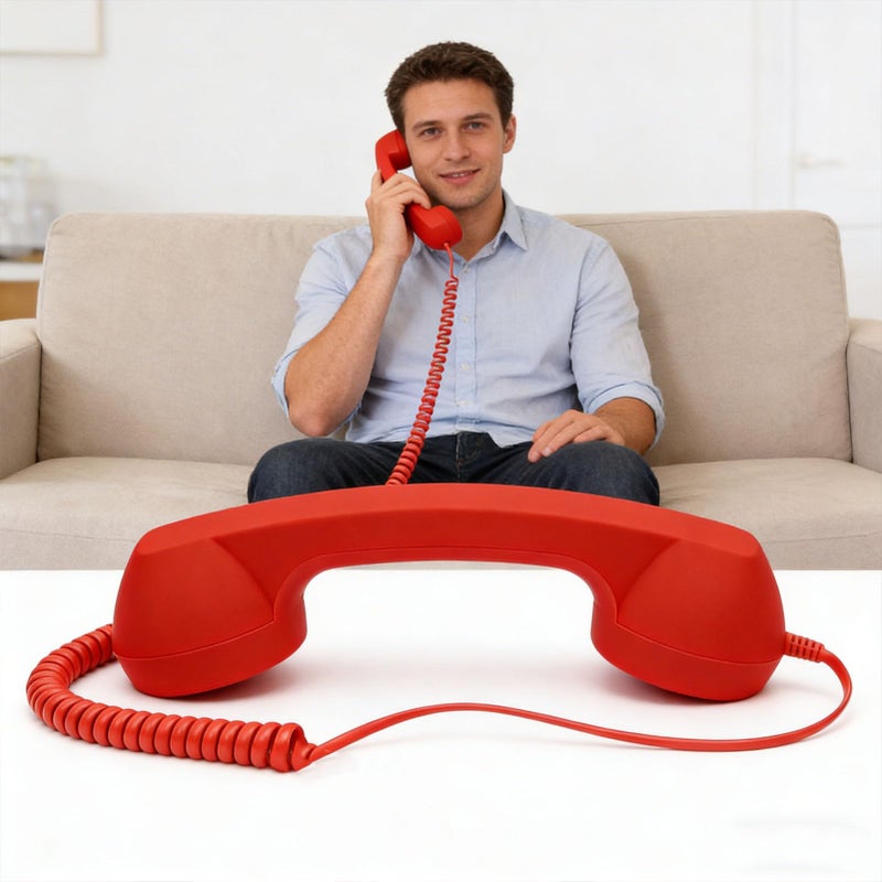 هاتف سلكي كلاسيكي من النوع C مع سماعة Hifi وميكروفون لإلغاء الضوضاء للهواتف الذكية والأجهزة اللوحية ومكالمات الفيديو باللون الأحمر - Image 4