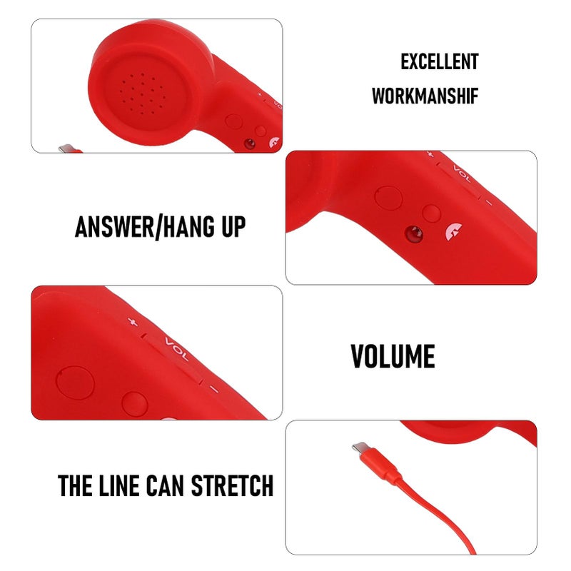 هاتف سلكي كلاسيكي من النوع C مع سماعة Hifi وميكروفون لإلغاء الضوضاء للهواتف الذكية والأجهزة اللوحية ومكالمات الفيديو باللون الأحمر - Image 3
