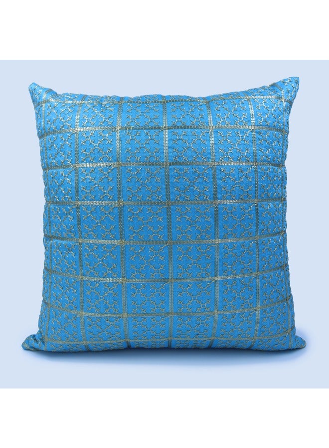 بيفت غطاء وسادة BYFT Orchard مقاس 18 × 18 بوصة (تصميم المربعات الذهبية - أزرق) 45 × 45 سم غطاء وسادة مزخرف فاخر للأريكة والسرير وغرفة المعيشة - مجموعة من قطعتين مع حشوات  - Image 2