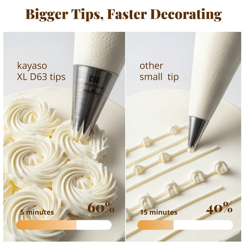 Kayaso Cake Decorating Icing Piping Tip Set, 10 X-large Decorating Tips Stainless Steel Plus 20 Disposable Pastry Bags - Image 2