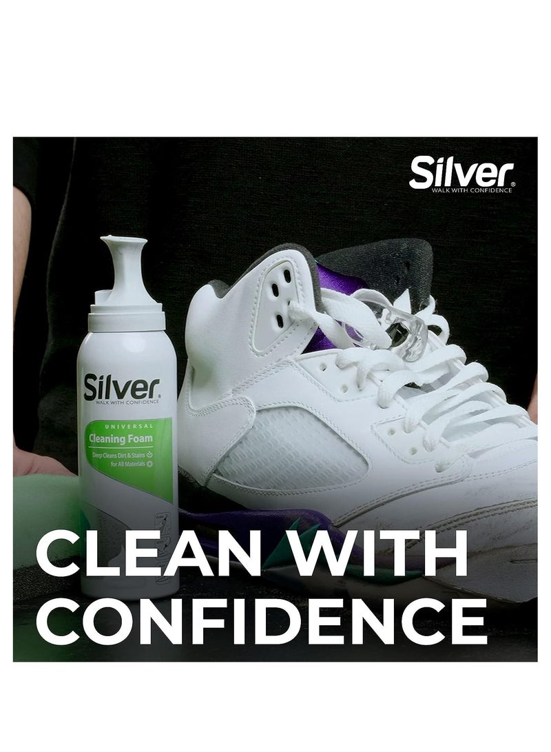 Silver Premium Shoe Cleaner, Sneaker Cleaning Foam Kit With Scrubbing Sponge - Safe on All Materials 125ml - Image 3