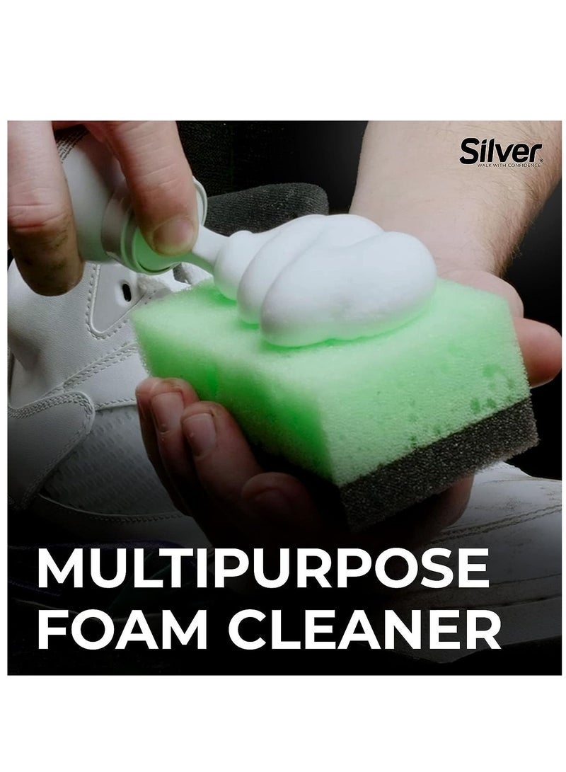 Silver Premium Shoe Cleaner, Sneaker Cleaning Foam Kit With Scrubbing Sponge - Safe on All Materials 125ml - Image 2