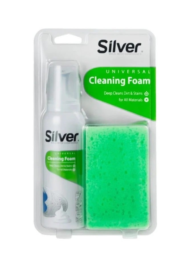 Silver Premium Shoe Cleaner, Sneaker Cleaning Foam Kit With Scrubbing Sponge - Safe on All Materials 125ml - Image 1
