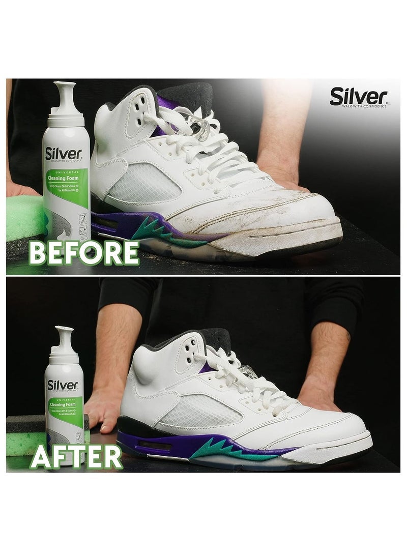 Silver Premium Shoe Cleaner, Sneaker Cleaning Foam Kit With Scrubbing Sponge - Safe on All Materials 125ml - Image 4