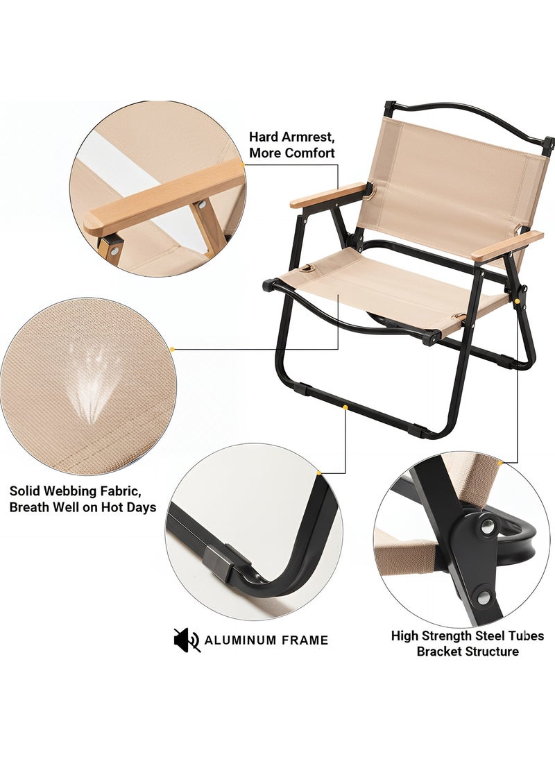 Taimi 5-Piece Camping Set | Portable Camping Table with 4 Chairs, Folding Black Table with Carrying Bag 120x60x45cm, and 4 Beige Folding Chairs Black, Metal Frame, Armrests - Image 4