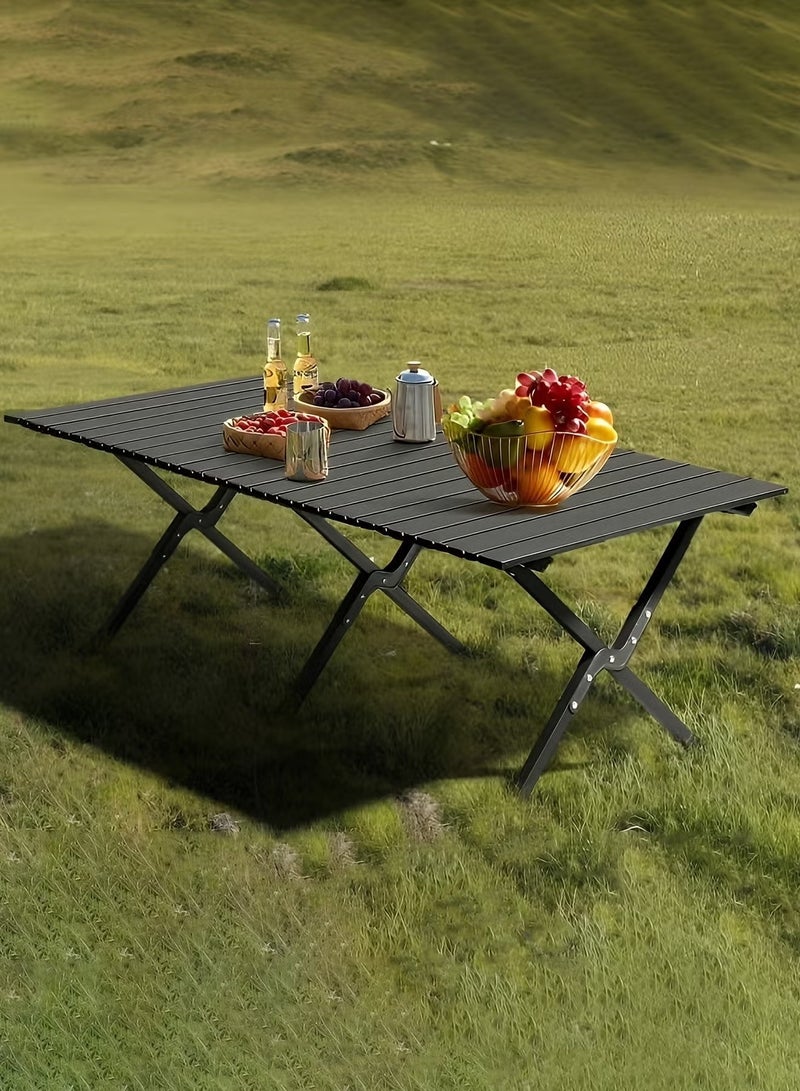 Taimi 5-Piece Camping Set | Portable Camping Table with 4 Chairs, Folding Black Table with Carrying Bag 120x60x45cm, and 4 Beige Folding Chairs Black, Metal Frame, Armrests - Image 5