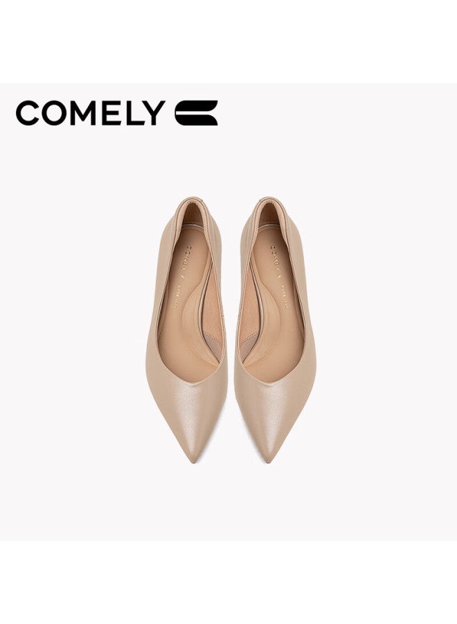 Comely Women's High Heels Spring Pointed Toe Single Shoes With Soft Sole Fashion Simple Professional Work Shoes Pink Apricot Color Size 39 - Image 5
