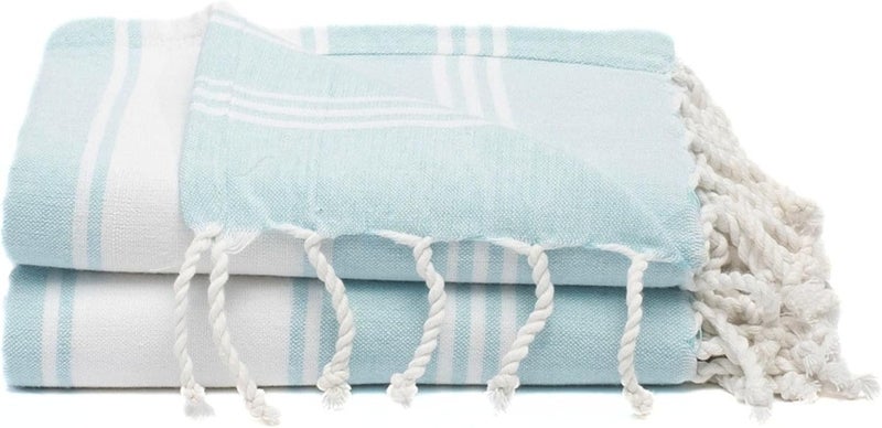9Threads Cotton Turkish Beach Towel Towels Oversized 36"x72" Pool Absorbent Extra Large Quick Dry Sand Travel Towel (Aqua Blue, 2 Pack) - Image 1
