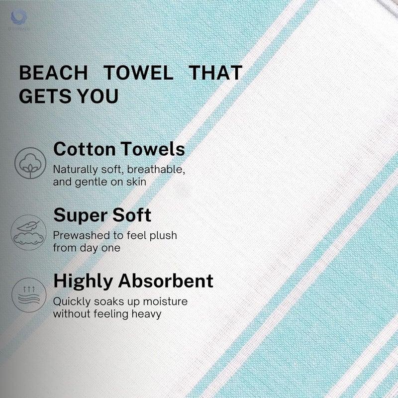 9Threads Cotton Turkish Beach Towel Towels Oversized 36"x72" Pool Absorbent Extra Large Quick Dry Sand Travel Towel (Aqua Blue, 2 Pack) - Image 4