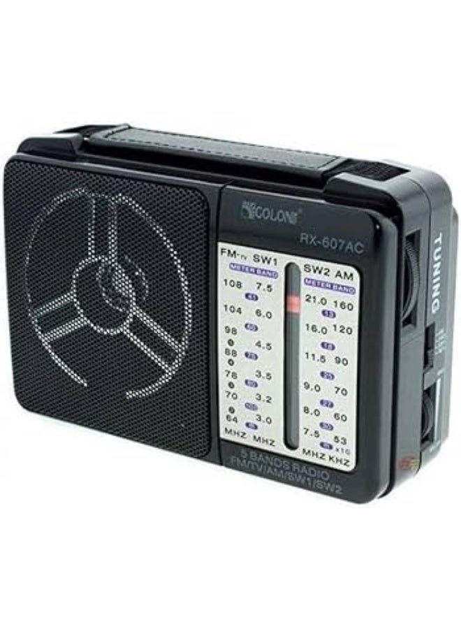 Golon Classic Jolon radio, AC or battery operated, 4 bands AM FM SW1 SW2 RX-606AC; Mini electric radio with classic design RX-607AC, black - Image 1