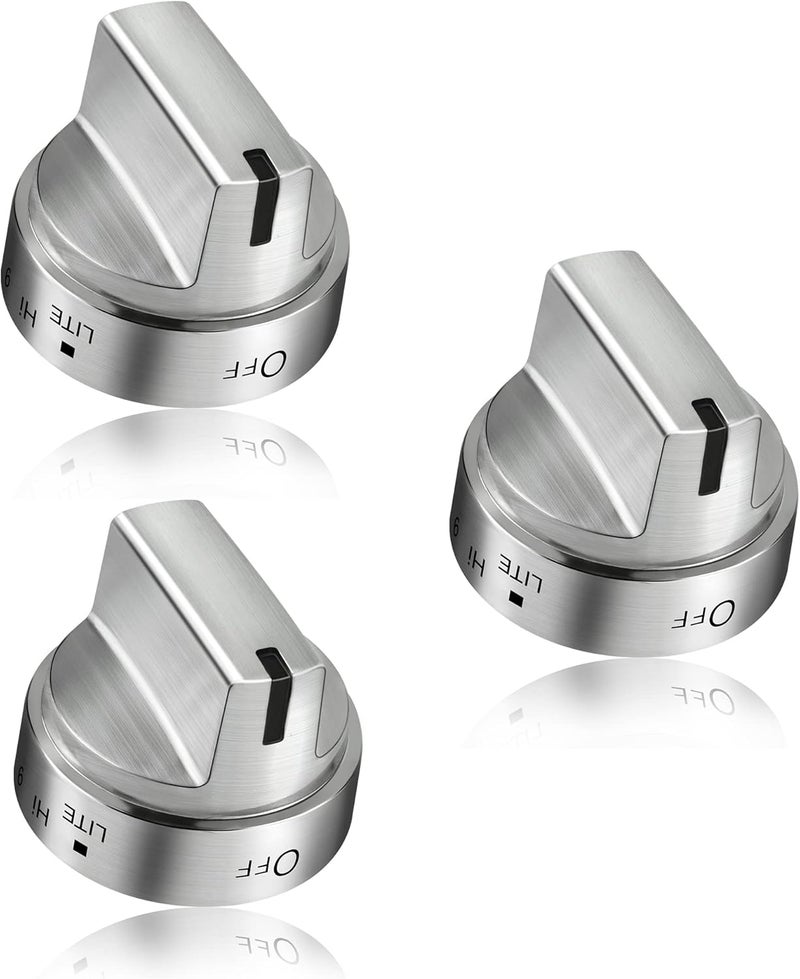 Aremae 3 Pack Stainless Steel WB03x24818 Gas Stove Knob Replacement for ge,PS11729081 AP5989029 Stainless Steel Stove Replacement Knobs,Compatible with ge Stove Knob（Not Universal） - Image 1