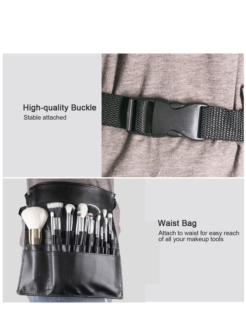 Captaintech Makeup Brush Bag, Portable Makeup Brush Belt Makeup Brush Waist Multi Pockets Make-Up Tool for Salon & Travel & Home - Image 2