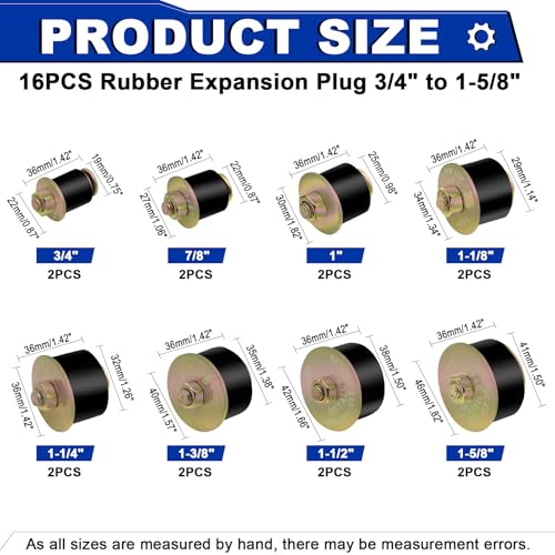 Daptemn 16PCS Expandable Freeze Rubber Plugs Kit, 8 Sizes Automotive Engine Rubber Expansion Freeze Plugs Fit Hole 3/4" 7/8" 1" 1-1/8" 1-1/4" 1-3/8" 1-1/2" 1-5/8" - Image 2