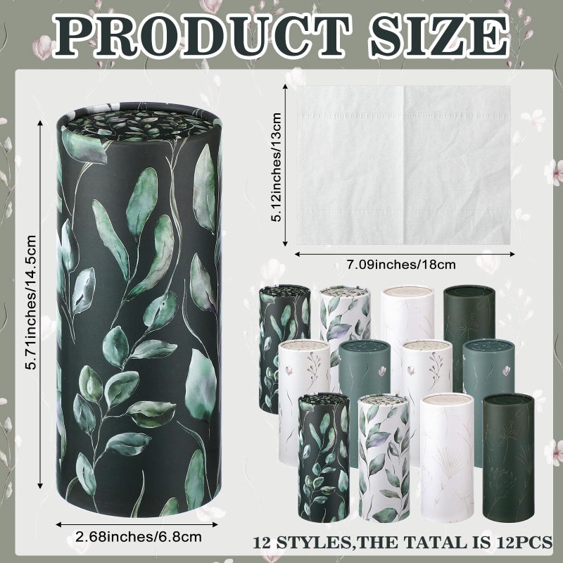 Layhit 12 Pcs Car Tissues Round Facial Tissues Boxes Vintage Floral Printed Travel Cylinder Cube Holder Bulk for Car Cup Holder(Fresh) - Image 2