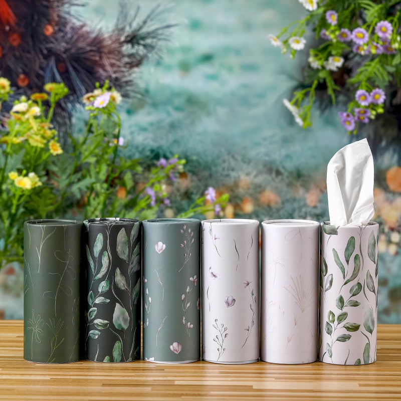 Layhit 12 Pcs Car Tissues Round Facial Tissues Boxes Vintage Floral Printed Travel Cylinder Cube Holder Bulk for Car Cup Holder(Fresh) - Image 3