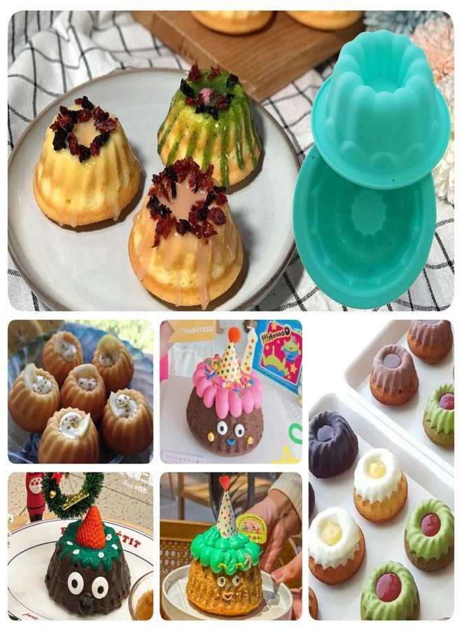 LoveDeal Silicone Small Fluted Cake Pans 4 Inch, Nonstick Baking Mold Pumpkin Shape, Reusable Round Mini Cake Pan Set, Individual Muffin Donut Pan for Cupcake, Jelly, Brownies- 6pcs, Green - Image 3