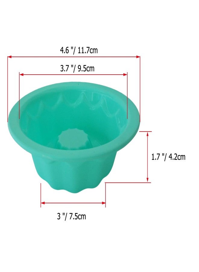 LoveDeal Silicone Small Fluted Cake Pans 4 Inch, Nonstick Baking Mold Pumpkin Shape, Reusable Round Mini Cake Pan Set, Individual Muffin Donut Pan for Cupcake, Jelly, Brownies- 6pcs, Green - Image 2