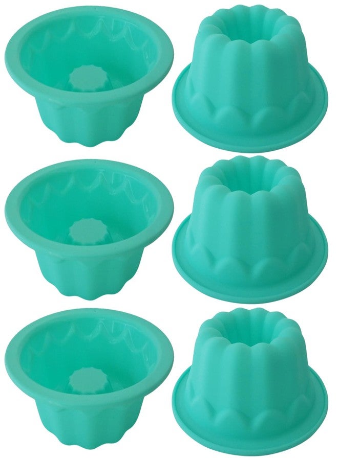 LoveDeal Silicone Small Fluted Cake Pans 4 Inch, Nonstick Baking Mold Pumpkin Shape, Reusable Round Mini Cake Pan Set, Individual Muffin Donut Pan for Cupcake, Jelly, Brownies- 6pcs, Green - Image 1