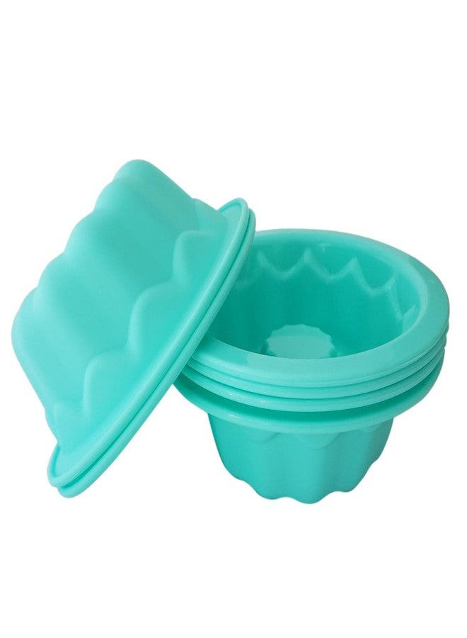 LoveDeal Silicone Small Fluted Cake Pans 4 Inch, Nonstick Baking Mold Pumpkin Shape, Reusable Round Mini Cake Pan Set, Individual Muffin Donut Pan for Cupcake, Jelly, Brownies- 6pcs, Green - Image 4