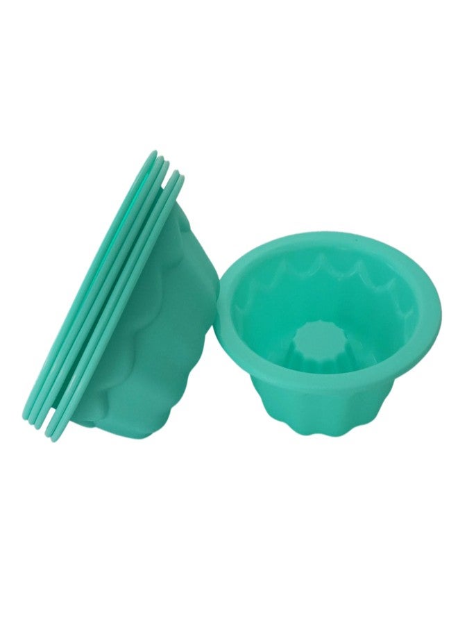 LoveDeal Silicone Small Fluted Cake Pans 4 Inch, Nonstick Baking Mold Pumpkin Shape, Reusable Round Mini Cake Pan Set, Individual Muffin Donut Pan for Cupcake, Jelly, Brownies- 6pcs, Green - Image 5