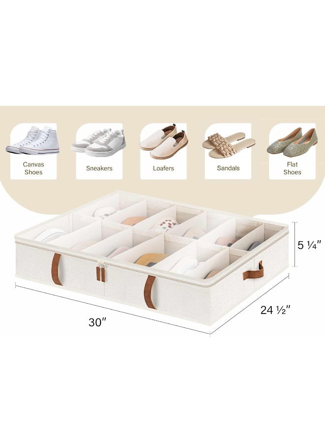 StorageWorks Under Bed Shoe Storage Organizer, Underbed Shoes Container With Adjustable Dividers, Shoe Storage Basket With Cover, Beige, 2-Pack, Space-Saving Shoe Box Fits Up To 24 Pairs  - Image 2