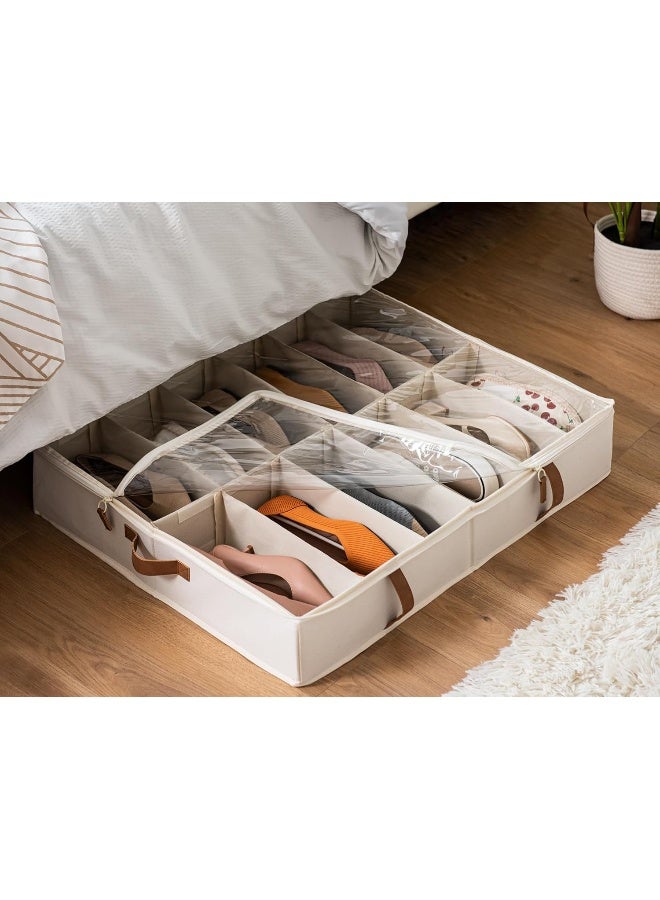 StorageWorks Under Bed Shoe Storage Organizer, Underbed Shoes Container With Adjustable Dividers, Shoe Storage Basket With Cover, Beige, 2-Pack, Space-Saving Shoe Box Fits Up To 24 Pairs  - Image 5
