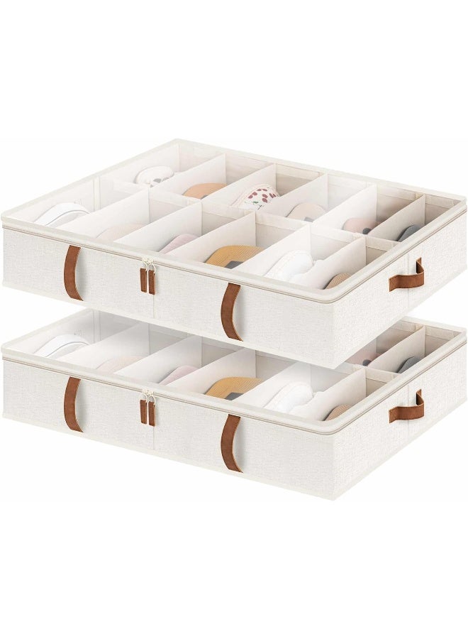 StorageWorks Under Bed Shoe Storage Organizer, Underbed Shoes Container With Adjustable Dividers, Shoe Storage Basket With Cover, Beige, 2-Pack, Space-Saving Shoe Box Fits Up To 24 Pairs  - Image 4
