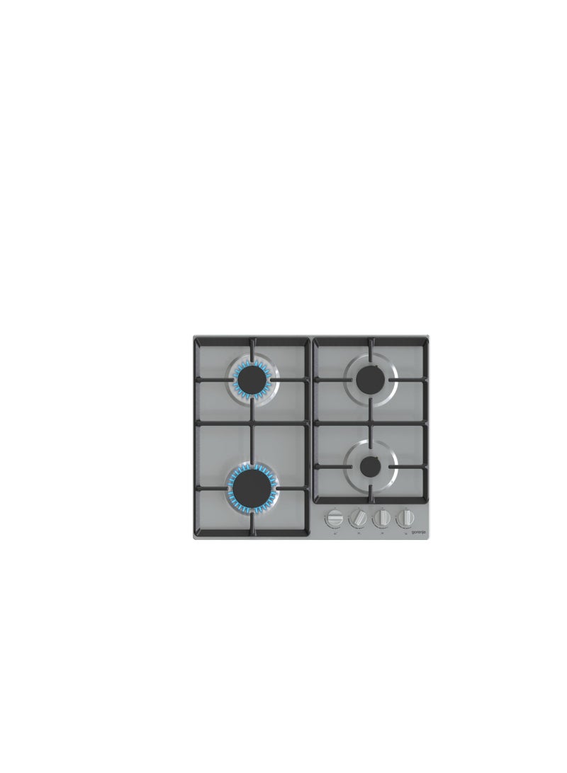Gorenje Built in Gas Hob 60 cm, 4 burners, Front Knobs, self-igniting, Cast iron grid, G641EX Stainless steel - Image 1