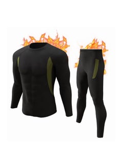 FLOWING Men's Thermal Underwear Sets Top & Long Johns Fleece Sweat Quick Drying Thermo Base Layer-Black  - Image 1
