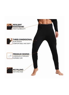 FLOWING Men's Thermal Underwear Sets Top & Long Johns Fleece Sweat Quick Drying Thermo Base Layer-Black  - Image 3