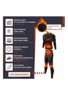 FLOWING Men's Thermal Underwear Sets Top & Long Johns Fleece Sweat Quick Drying Thermo Base Layer-Black  - Image 5