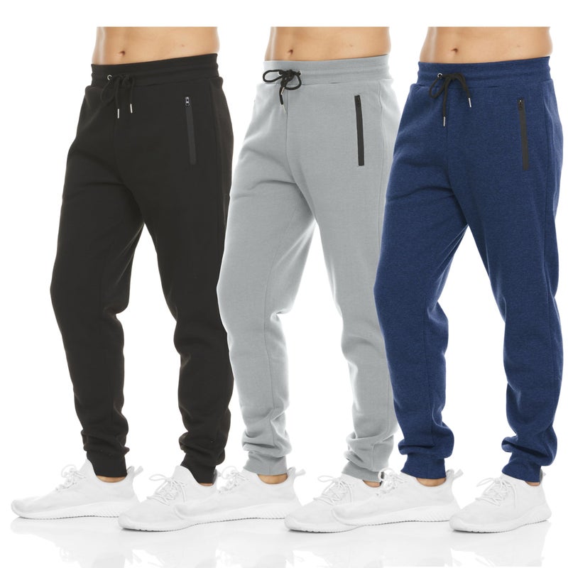 PURE CHAMP Mens 3 Pack Fleece Active Athletic Workout Jogger Sweatpants for Men with Zipper Pocket and Drawstring Size S-3XL (Set8 Size X-Large)