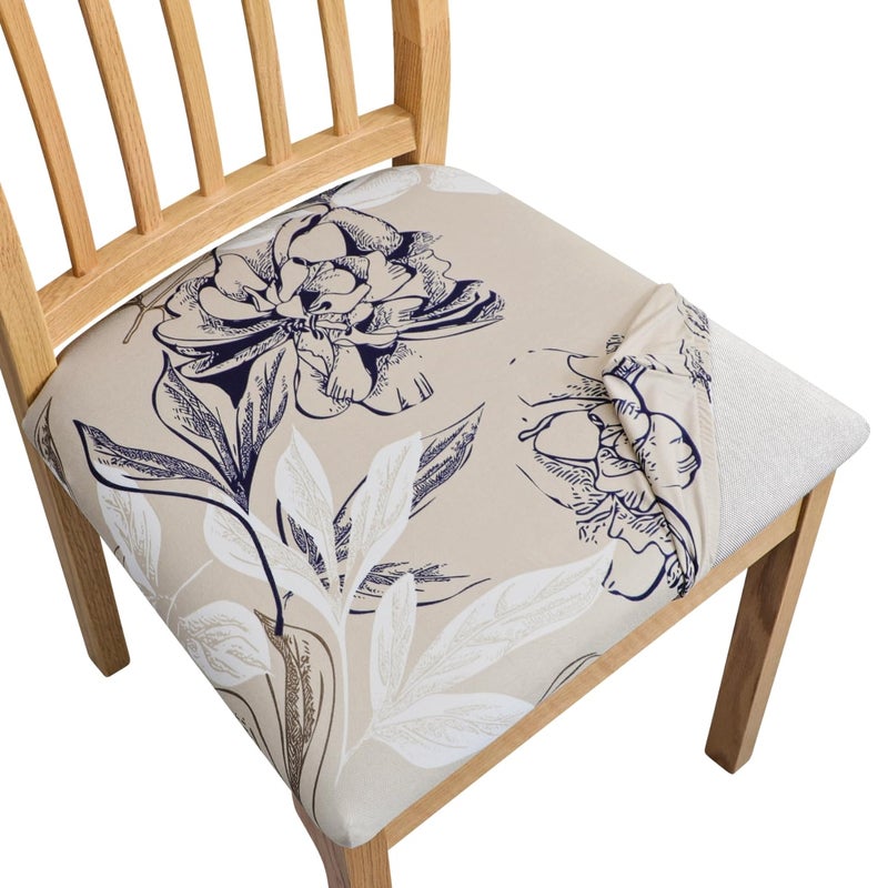 SPRINGRICO Seat Covers for Dining Room Chair Set of 4 Washable Seat Cushion Slipcovers Kitchen Chair Covers (4 Pack, Floral Beige) - Image 1