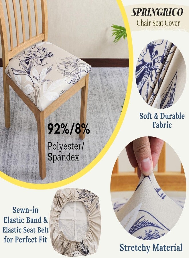 SPRINGRICO Seat Covers for Dining Room Chair Set of 4 Washable Seat Cushion Slipcovers Kitchen Chair Covers (4 Pack, Floral Beige) - Image 4