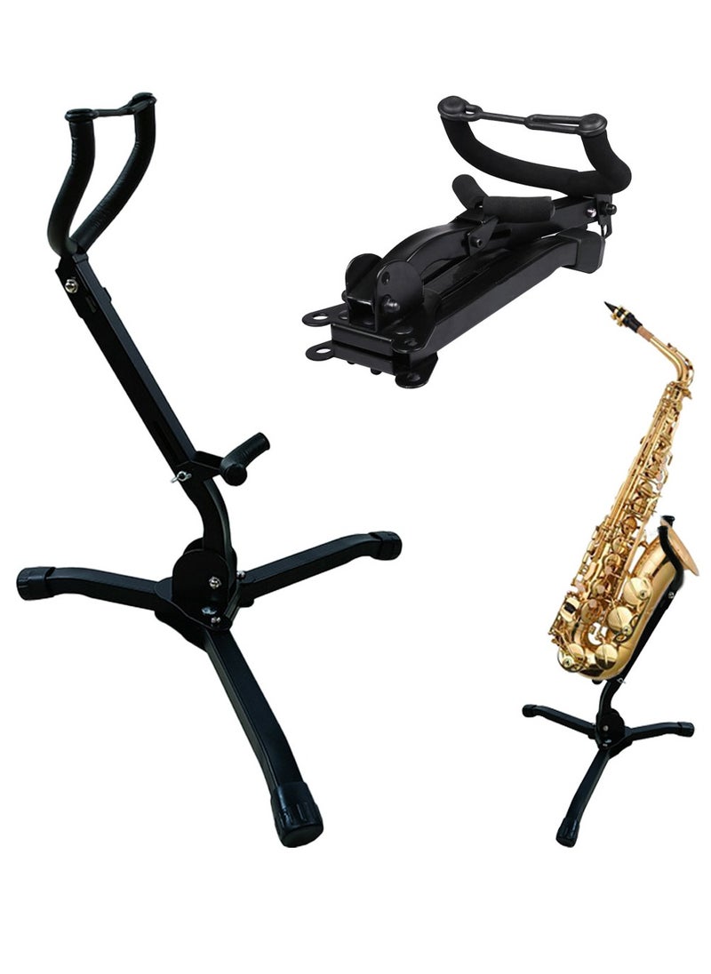 Mike Music Folding Saxophone Stand for Alto Sax, Alto Tenor Sax Stand, Adjustable Metal Triangle Base Design Saxophone Holder Rack Portable and Foldable Musical Instrument Stand  - Image 1