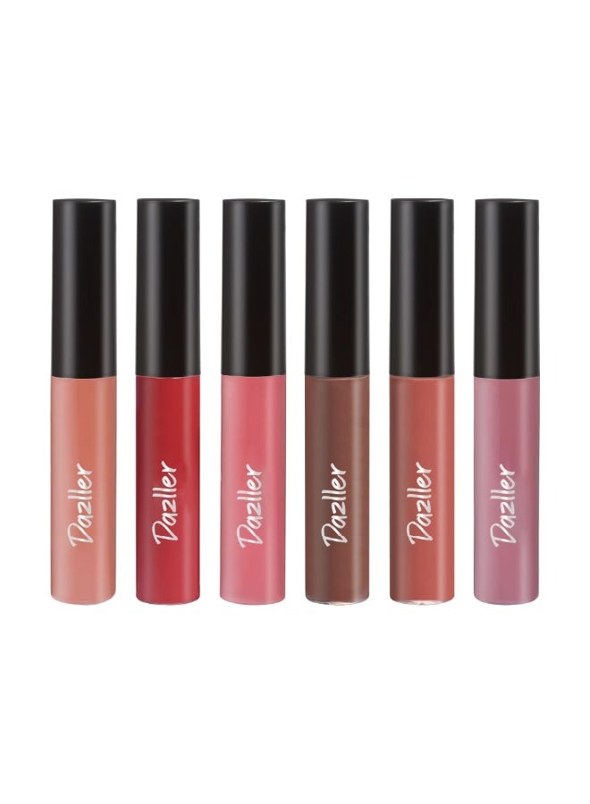 دازلير مجموعة أحمر شفاه دازلر ليب كولور، 6 قطع | أحمر شفاه سائل مطفي نابض بالحياة للنساء | ثبات طويل | مقاوم للتلطخ | لا يترك أثراً | ألوان نيود جذابة | 16.8 غرام - Image 1