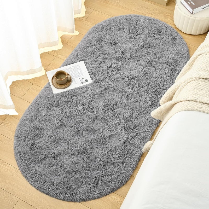 Moofcy Solid Color Area Rug – Soft Plush Carpet for Living Room, Bedroom, Kids Room, Kitchen – Multiple Sizes, Shapes & Colors – Non-Slip, Easy to Clean Modern Floor Rug - (Grey, Oval, 3x5 feet) - Image 4