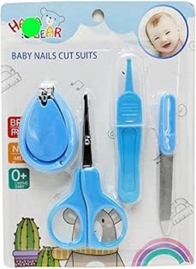 Generic Rana Store Baby First Care Kit, 4 Piece Set - Blue - Scissors, Nail Clipper, Nail File, Baby Nose & Ear Cleaner - Baby Grooming Kit 