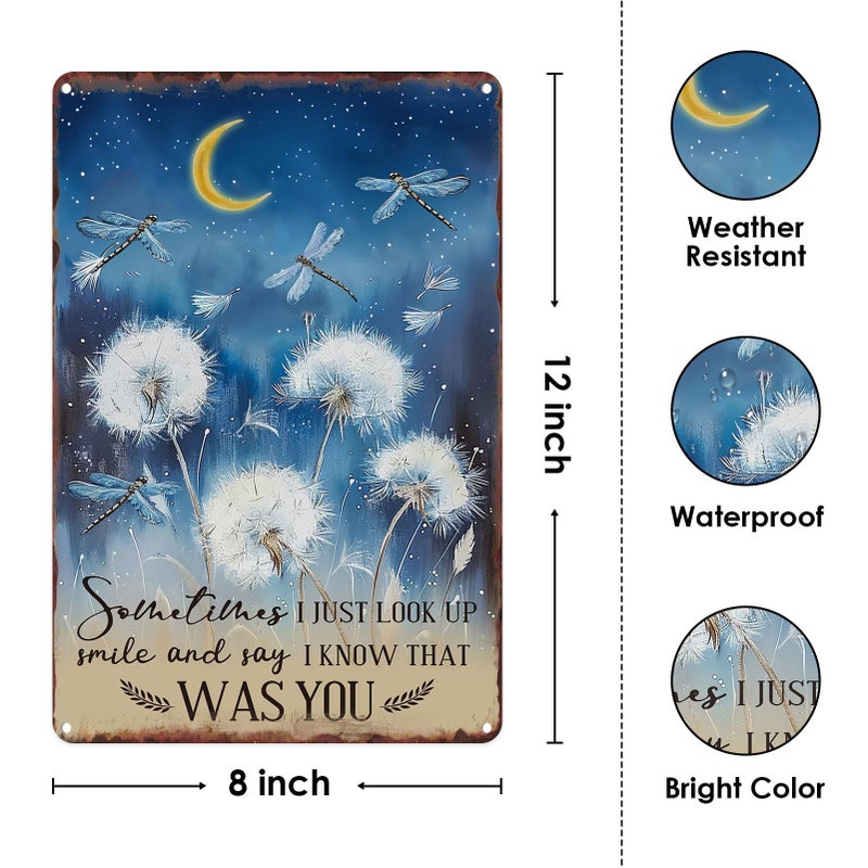 Sanwarm Metal Sign 8X12 Inch  Just Look Up Smile Say I Know That Was You Dragonfly Dandelion Inspiring Vintage Tin Sign Wall Art Decor for Home  Living Room  Bedroom  Office  Cafe And Pub Decoration - Image 2